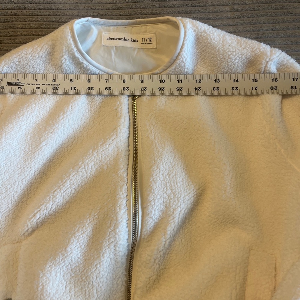 Abercrombie Fleece Sherpa Jacket Kids Girls 11/12 Cream Full Zip Lined Bomber - Picture 7 of 10